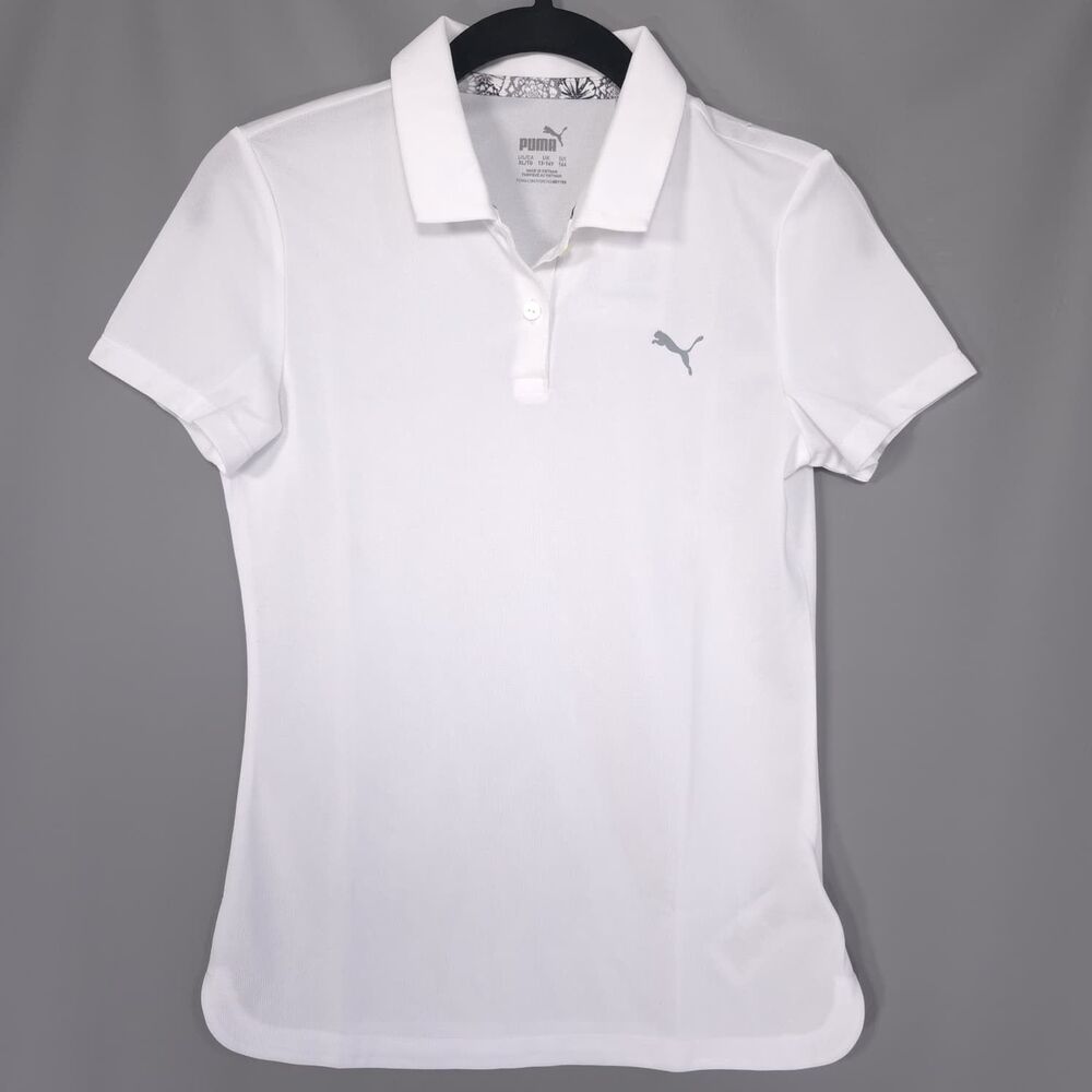 PUMA Kids Girls New Polo Shirt XL White Short Sleeve Performance 578136-03